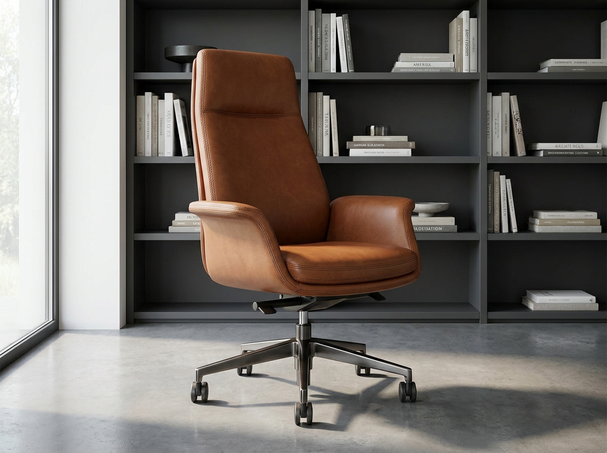 Эргономичное рабочее кресло из натуральной кожи в кабинете